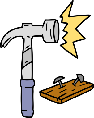 Bir insan tarafından çizilmiş çekiç ve çivi karalaması.