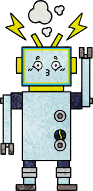 Bir insan tarafından çizilmiş bir robotun retro grunge dokusu