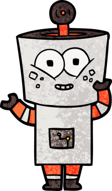 Bir insan tarafından çizilmiş mutlu robot el sallaması.