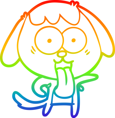 Gökkuşağı gradyan çizimi. Bir insan tarafından çizilmiş şirin bir köpek çizimi.