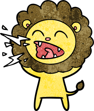 Bir insan tarafından çizilmiş kükreyen aslan çizgi filmi.