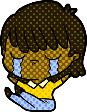 Bir insan tarafından çizilmiş ağlayan çizgi film kadını.