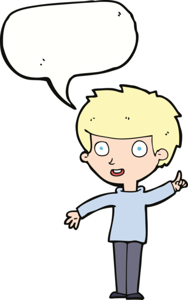 Bir insan tarafından çizilmiş konuşma baloncuğu fikri olan çizgi film çocuğu.