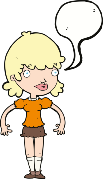 Bir insan tarafından çizilmiş konuşma balonlu mutlu kadın çizgi filmi.