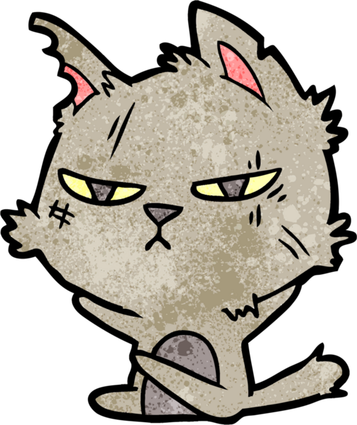 Bir insan tarafından çizilmiş sert çizgi film kedisi.