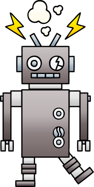 Arızalı bir robotun insan tarafından çizilmiş gölgeli karikatürü