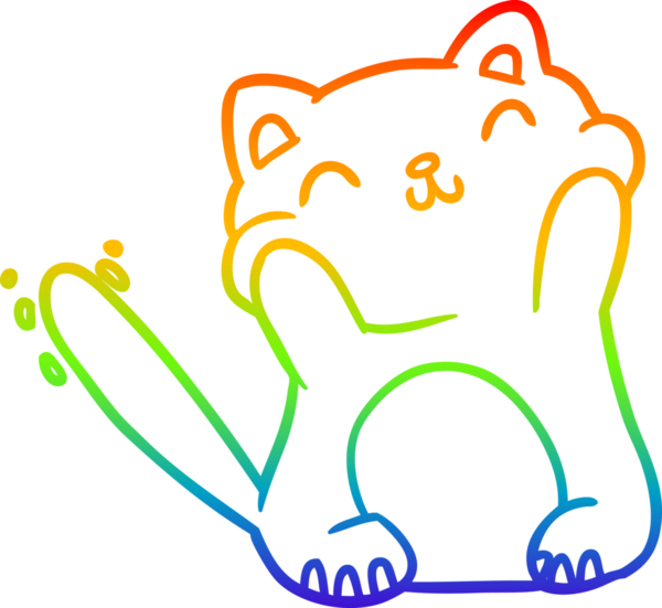 Gökkuşağı gradyanı çizimi bir insan tarafından çizilmiş çok mutlu şirin bir kedi.