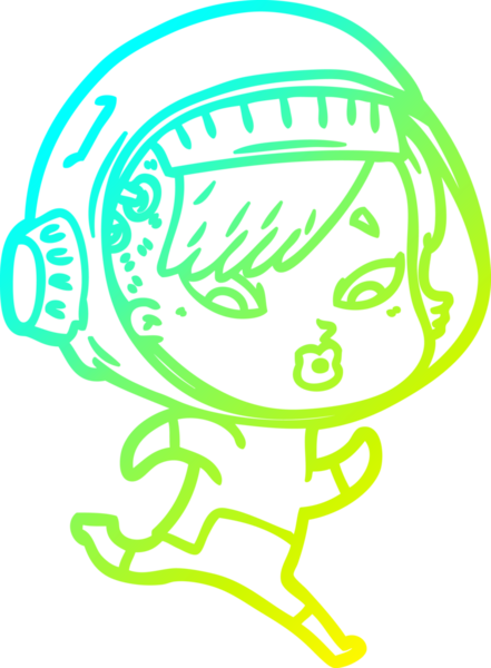 Bir insan tarafından çizilmiş soğuk gradyan çizgili astronot kadın çizimi.