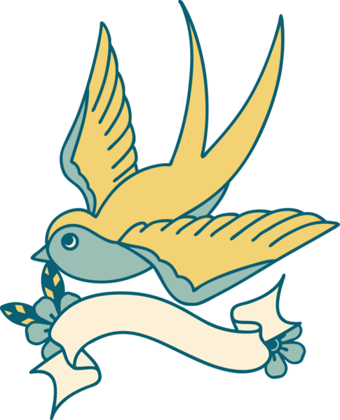 Geleneksel dövme, bir insan tarafından çizilmiş bir kırlangıç sancağıyla