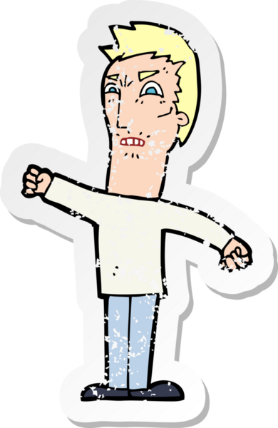 Bir insan tarafından çizilmiş, sıkıntılı bir karikatür çıkartması.