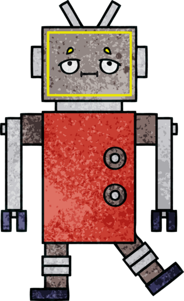 Bir insan tarafından çizilmiş bir robotun retro grunge dokusu