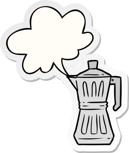 Bir insan tarafından çizilmiş konuşma kabarcığı çıkartmalı bir espresso makinesi.