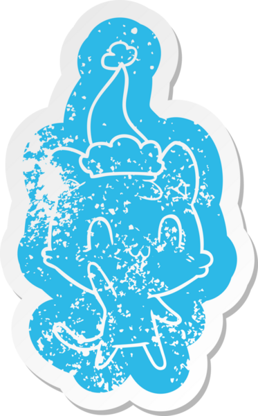 Bir insan tarafından çizilmiş Noel Baba şapkası takan mutlu bir kedinin sıkıntılı karikatürü.