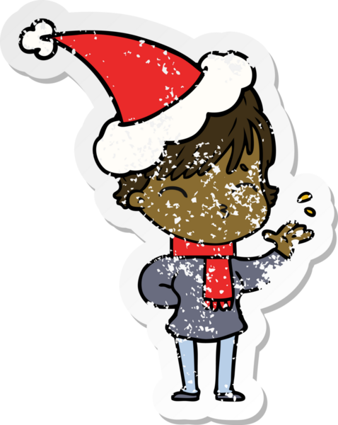 Bir insan tarafından çizilmiş Noel Baba şapkası takan bir kadının el çizimi karikatürü.