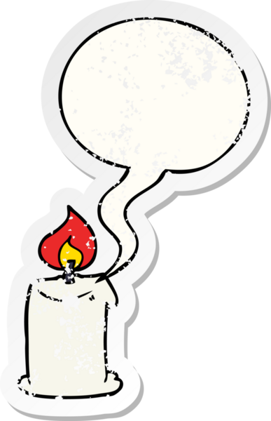 Konuşma baloncuğu olan çizgi film mumu bir insan tarafından çizilmiş sıkıntılı eski bir çıkartma