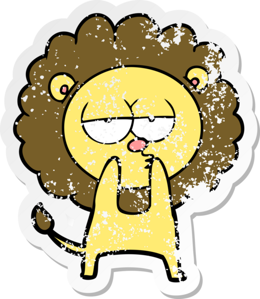 Bir insan tarafından çizilmiş yorgun bir aslanın sıkıntılı çıkartması.