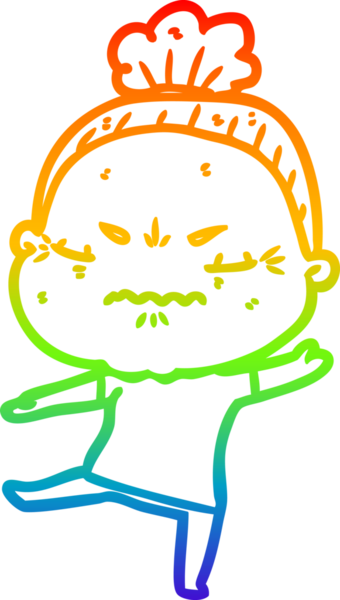 Gökkuşağı gradyan çizgi çizimi bir insan tarafından çizilmiş yaşlı bir kadın tarafından rahatsız edildi