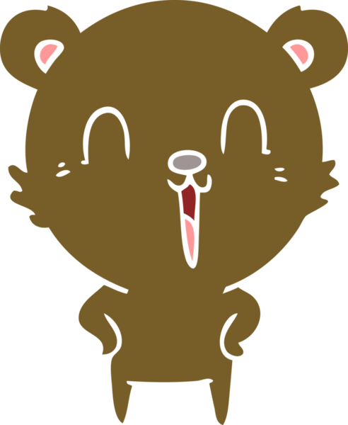 Bir insan tarafından çizilmiş mutlu, düz renkli çizgi film ayısı.