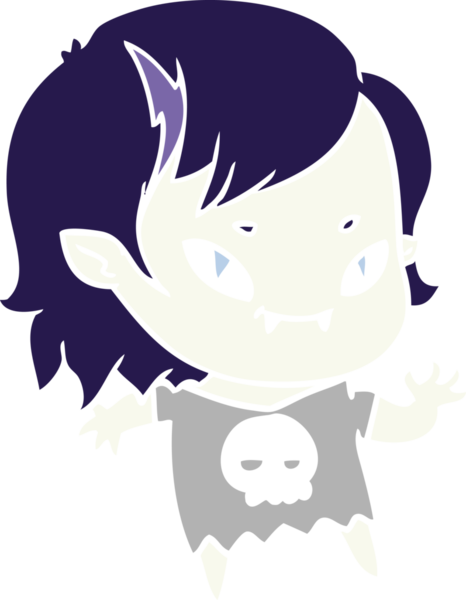 Düz renkli çizgi film karakteri. Bir insan tarafından çizilmiş vampir kız.