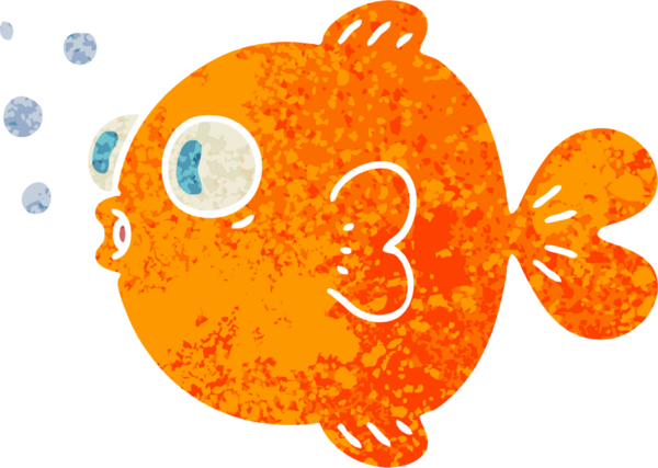 Bir insan tarafından çizilmiş tuhaf resimli karikatür balığı.