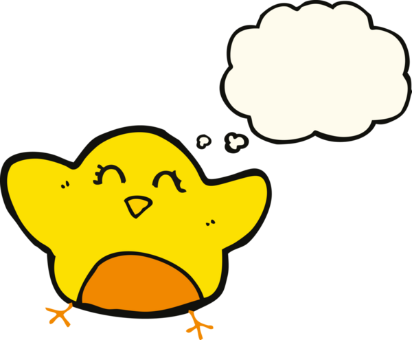 Bir insan tarafından çizilmiş düşünce baloncuklu çizgi film kuşu.