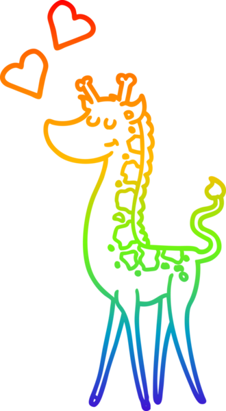 Gökkuşağı gradyan çizgi çizimi bir insan tarafından çizilmiş aşk dolu bir zürafa