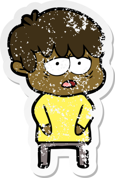 Bir insan tarafından çizilmiş bitkin bir çizgi film karakterinin sıkıntılı çıkartması.