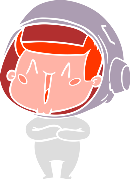 Bir insan tarafından çizilmiş mutlu düz renkli çizgi film astronotu.