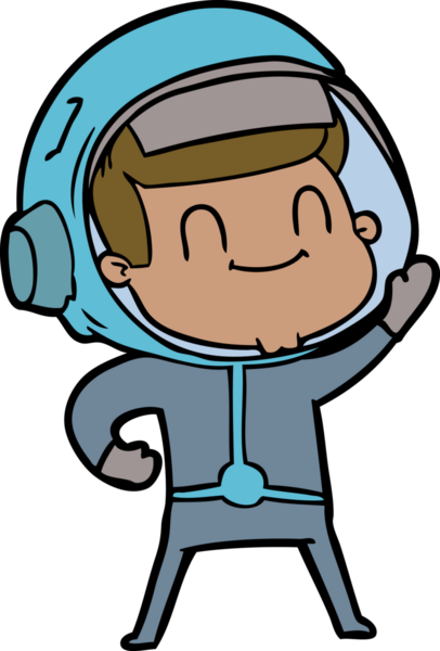 Bir insan tarafından çizilmiş mutlu astronot çizgi filmi.