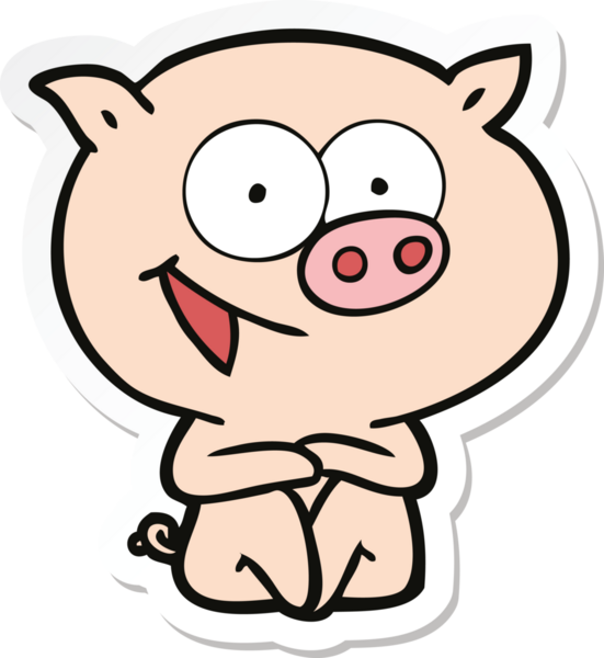 Bir insan tarafından çizilmiş neşeli bir domuz çizgi filminin çıkartması.