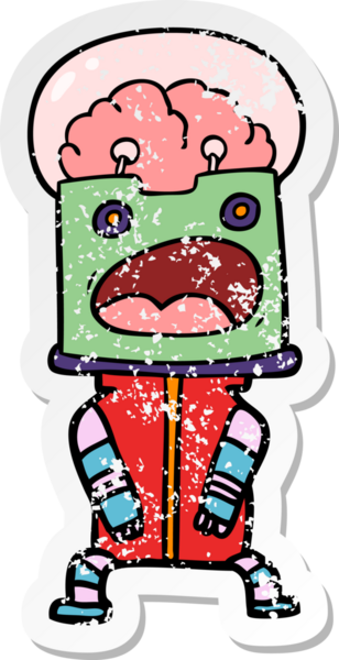 Bir insan tarafından çizilmiş karikatür robotunun sıkıntılı çıkartması.