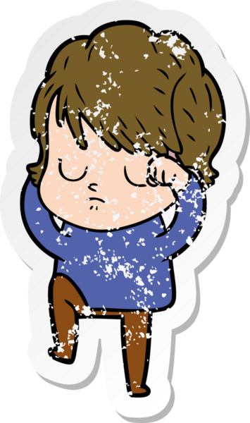 Bir insan tarafından çizilmiş karikatür bir kadının sıkıntılı çıkartması.