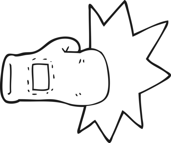 Bir insan tarafından çizilmiş siyah beyaz karikatür boks eldiveni.