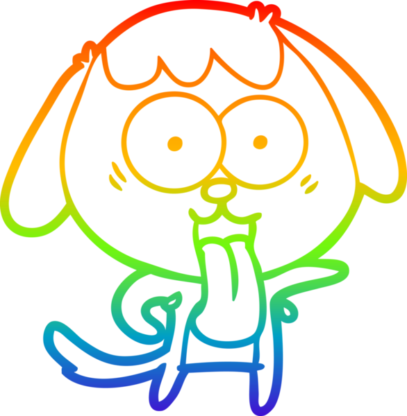 Gökkuşağı gradyan çizimi. Bir insan tarafından çizilmiş şirin bir köpek çizimi.