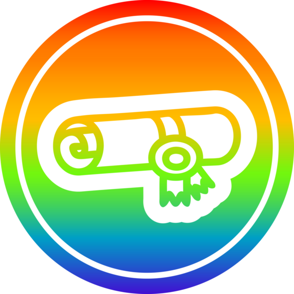 bir insan tarafından çizilmiş gökkuşağı gradyan bitiş sertifikası simgesi