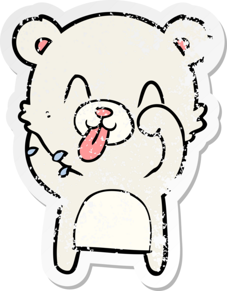 Bir insan tarafından çizilmiş dilden çıkmış kaba bir kutup ayısının sıkıntılı çıkartması.