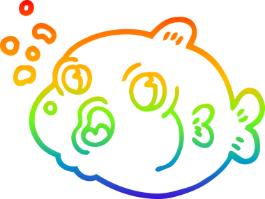 gökkuşağı gradyan çizgisi bir insan tarafından çizilmiş baloncuk üfleyen bir balığın çizimi