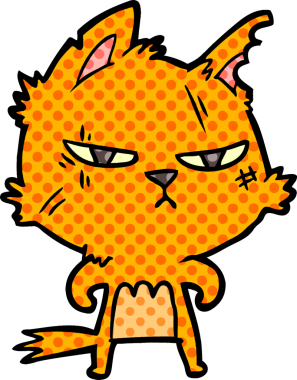 Bir insan tarafından çizilmiş sert çizgi film kedisi.