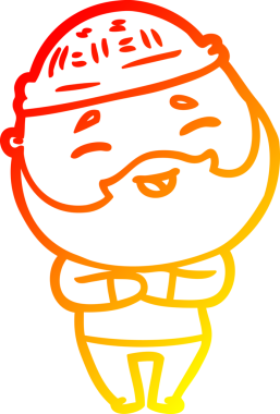 Bir insan tarafından çizilmiş mutlu sakallı bir adamın çizgi çizimi.