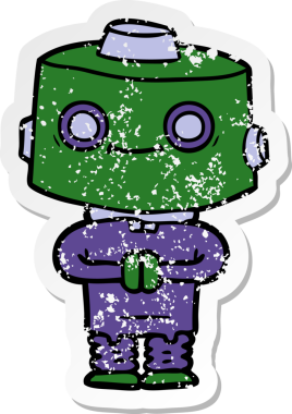 Bir insan tarafından çizilmiş karikatür robotunun sıkıntılı çıkartması.