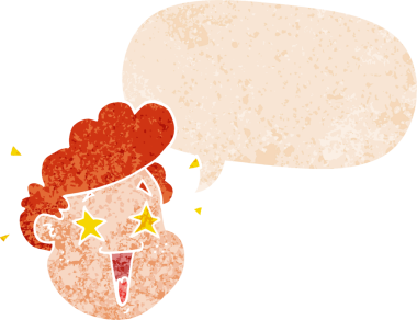 çizgi film mutlu yüz ile konuşma balonu grunge sıkıntılı retro stil bir insan tarafından çizilmiş