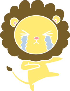 Bir insan tarafından çizilmiş düz renkli karikatür ağlayan aslan