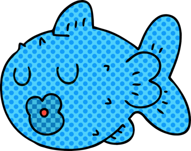 Bir insan tarafından çizilmiş tuhaf çizgi film balığı.