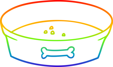 Gökkuşağı gradyan çizgi çizimi bir insan tarafından çizilmiş boş köpek maması kasesi