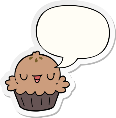 Bir insan tarafından çizilmiş baloncuk çıkartmalı şirin bir çizgi film pastası.