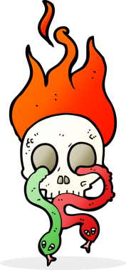 Bir insan tarafından çizilmiş yılan ve kafatasları.