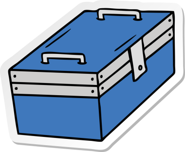 Bir insan tarafından çizilmiş metal bir alet kutusunun el çizimi karikatürü.