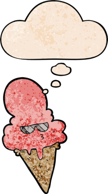 Bir insan tarafından çizilmiş grunge desenli düşünce baloncuklu çizgi film dondurması.