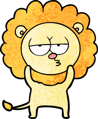 Bir insan tarafından çizilmiş canı sıkkın bir aslan.