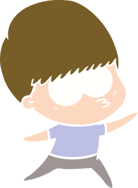 Bir insan tarafından çizilmiş düz renkli çizgi film çocuğu.